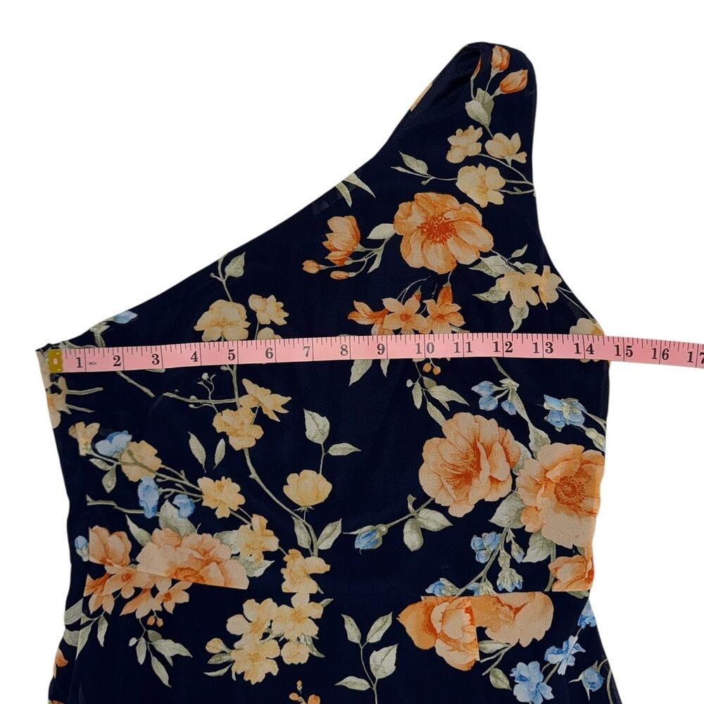 NEW BNWT Lulus Elegant Admiration Navy Floral One Shoulder Maxi Dress Sz Small - Picture 8 of 11